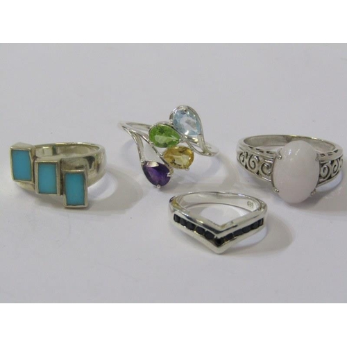 319 - SILVER RINGS, 4 stone set silver rings, various sizes