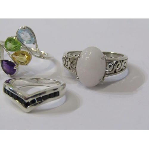 319 - SILVER RINGS, 4 stone set silver rings, various sizes