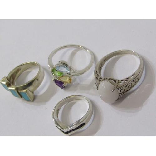 319 - SILVER RINGS, 4 stone set silver rings, various sizes