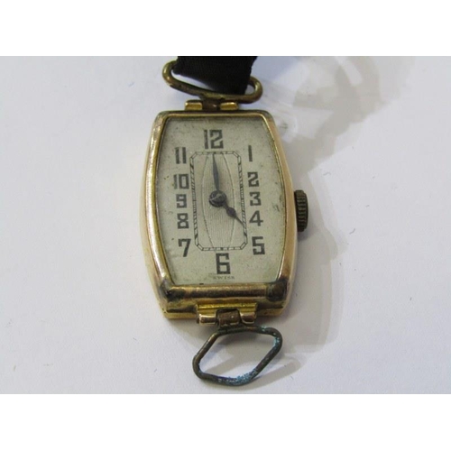 332 - LADIES GOLD CASED WRIST WATCH, Art Deco 9ct gold cased ladies wrist watch on ribbon strap, case 1.5g... 