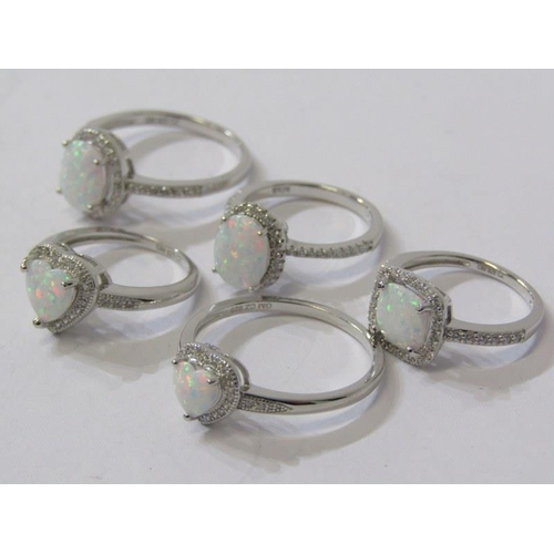 341 - 5 SILVER RINGS, 5 silver rings all set with opals, various designs  & sizes