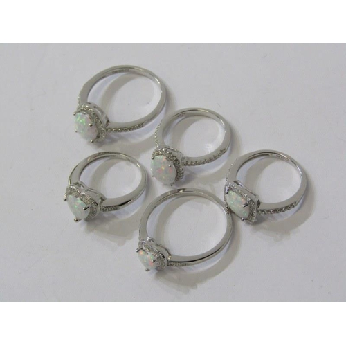 341 - 5 SILVER RINGS, 5 silver rings all set with opals, various designs  & sizes