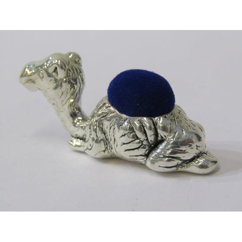 344 - NOVELTY PIN CUSHION, a sterling silver pin cushion in the form of a recumbent camel