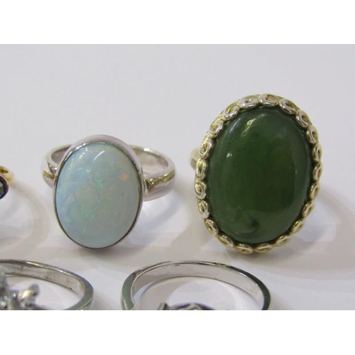 349 - 5 SILVER RINGS, 5 silver and silver gilt stone set rings, various sizes and designs