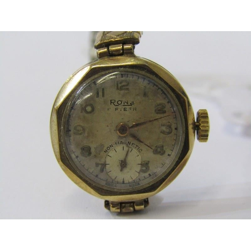 350 - ART DECO WRIST WATCHES, Roane gold cased wrist watch on plated bracelet, together with a Tempo sterl... 