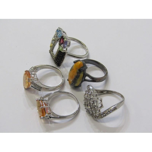 355 - 5 SILVER RINGS, 5 various stone set silver rings, various sizes