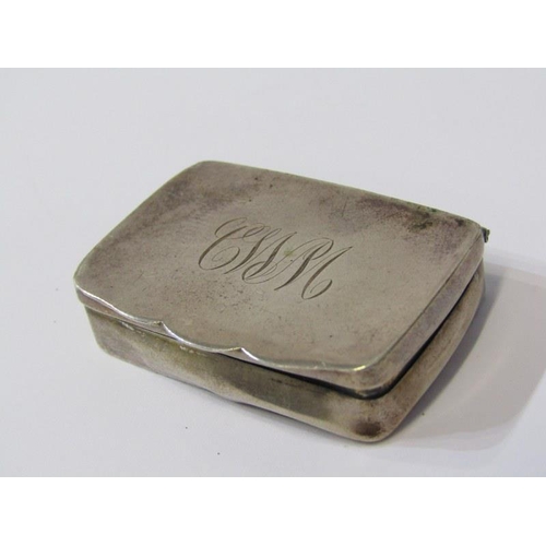 356 - SILVER SNUFF BOX & PILL BOX, silver rectangular form snuff box, Birmingham HM, a/f, also a circular ... 