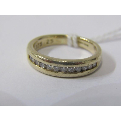 361 - HALF ETERNITY RING, 9ct yellow gold ring, set a line of diamonds totalling 0.25ct, size K