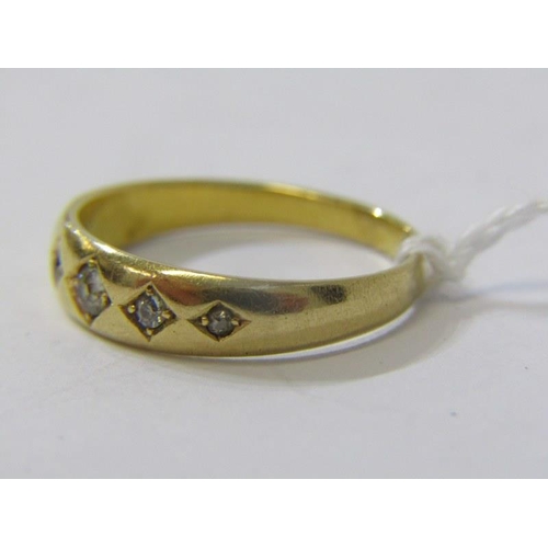 367 - VINTAGE GYPSY RING, 18ct yellow gold gypsy ring set 5 diamonds, size M, Birmingham HM