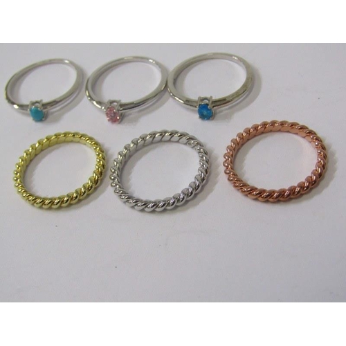 372 - 6 SILVER RINGS, 6 assorted silver and silver gilt rings, 3 stoneset