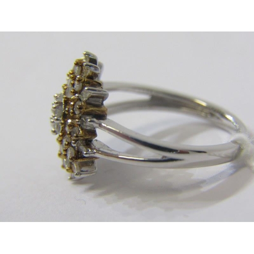 378 - DIAMOND CLUSTER RING, fancy diamond cluster ring on a silver band, size J