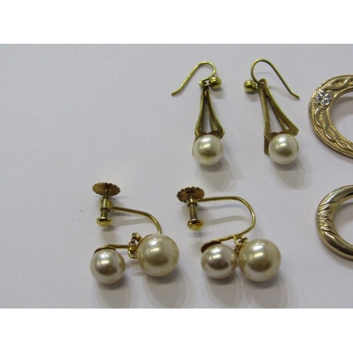 381 - 9ct GOLD EARRINGS, 4 pairs of gold earrings, 2 half hoop earrings and 2 pairs of pearl set earrings,... 