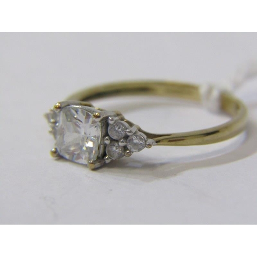 395A - 9ct GOLD DRESS RING, 9ct yellow gold dress ring, set a large square form clear stone with clear ston... 