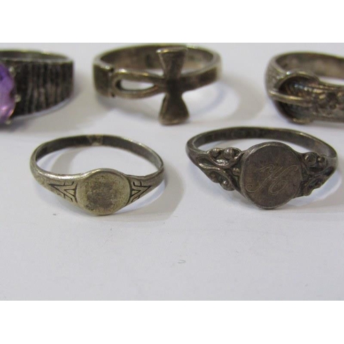 399A - 5 SILVER RINGS, 5 assorted silver rings, 1 stone set, another of buckle form, together with 3 others... 