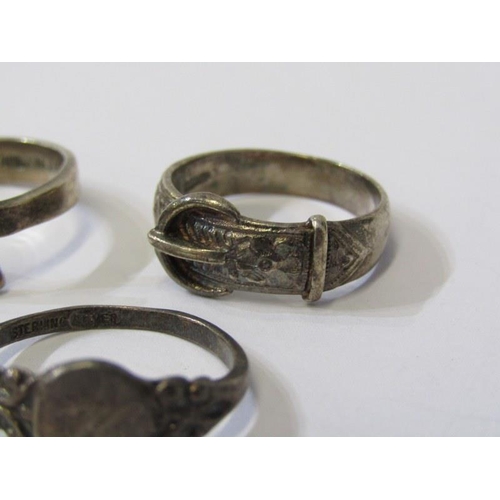 399A - 5 SILVER RINGS, 5 assorted silver rings, 1 stone set, another of buckle form, together with 3 others... 