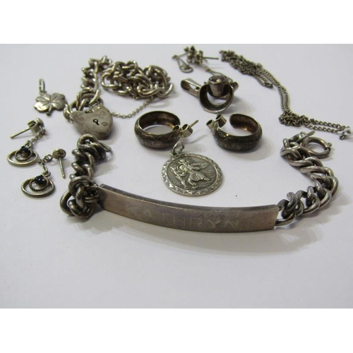 402 - SILVER JEWELLERY, silver identity bracelet, also a silver bracelet with padlock clasp, St Christophe... 