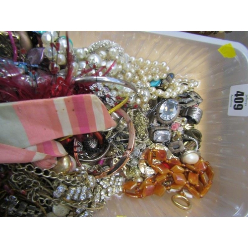 409 - COSTUME JEWELLERY, large collection of beaded necklaces, bangles, clip earrings, etc