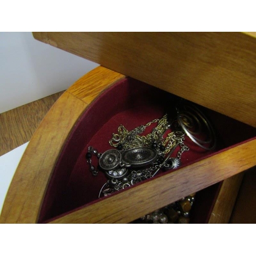 417 - JEWELLERY BOX, burr walnut veneered, multi drawer jewellery box with costume jewellery to include a ... 