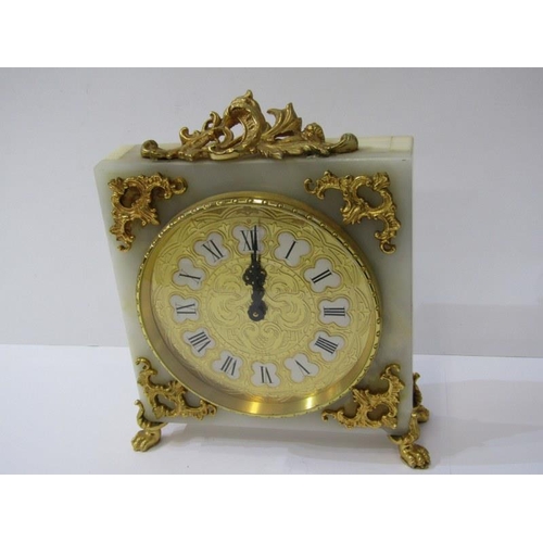 420 - MANTEL CLOCK, onyx gilt decorated mantel clock with Swiss lever escapement, together with 1 other cl... 