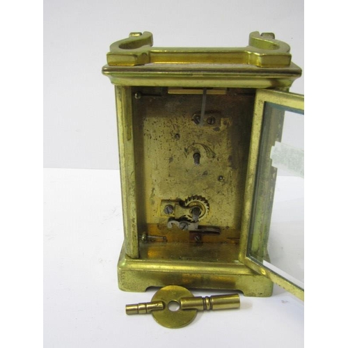 429 - CARRIAGE CLOCK, brass cased bevel glass carriage clock, 11cm height