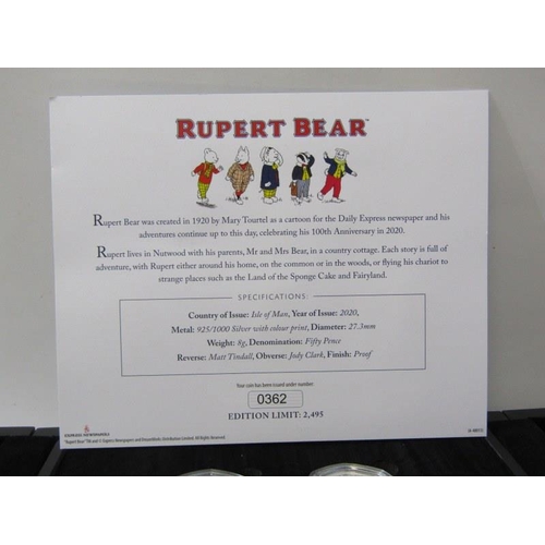 43 - ISLE OF MAN 2020 RUPERT BEAR 5 COIN 50 PENCE SILVER PROOF SET, limited edition 362/2495, with box an... 