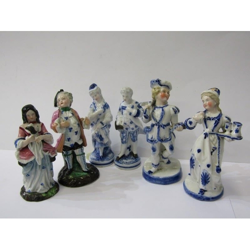 432 - VICTORIAN FIGURINES, 3 pairs of Continental porcelain figurines, max height 13cm