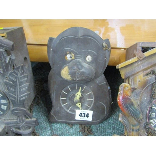 434 - CUCKOO CLOCKS, 2 vintage cuckoo clocks and 1 similar novelty monkey clock