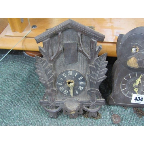 434 - CUCKOO CLOCKS, 2 vintage cuckoo clocks and 1 similar novelty monkey clock