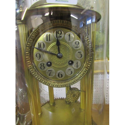 438 - ANTIQUE CLOCK, glass domed French Portico mantel clock, 42cm height