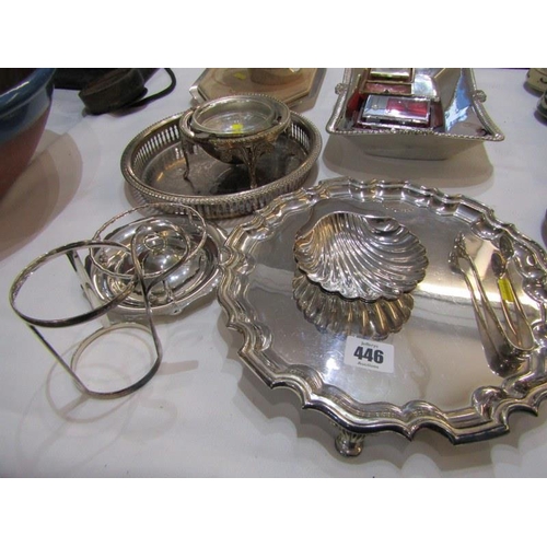 446 - GEORGIAN DESIGN TRAY, ice bucket, bread basket, also 2 retro travelling clocks