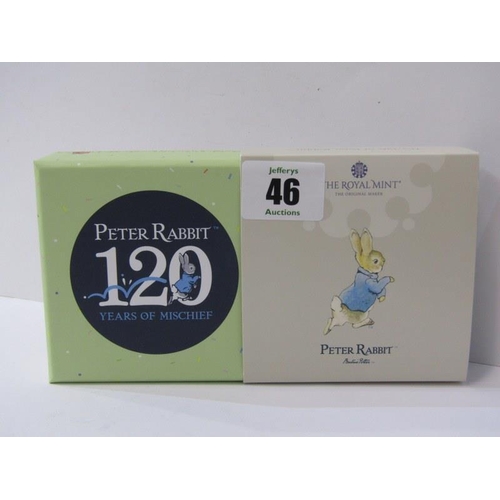 46 - £2 SILVER COIN, 2022 Royal Mint Peter Rabbit 120 Year Anniversary £2 silver 1oz proof coin, boxed wi... 