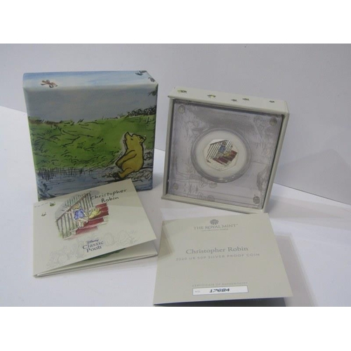 50 - SILVER PROOF 50 PENCE, Royal Mint 2020 silver proof coloured coins, Christopher Robin, 17684/18000 w... 