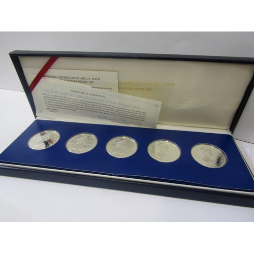 59 - 1978 CORONATION JUBILEE, silver proof Crown 5 coin set, consisting of 3 x 25, 10 x 5 Dollars, sealed... 