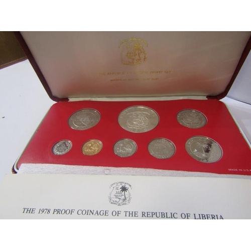 61 - 1975 TRINIDAD & TOBAGO PROOF 8 COIN SET, with full silver 10 & 5 Dollars & 1978 Liberia proof 8 coin... 