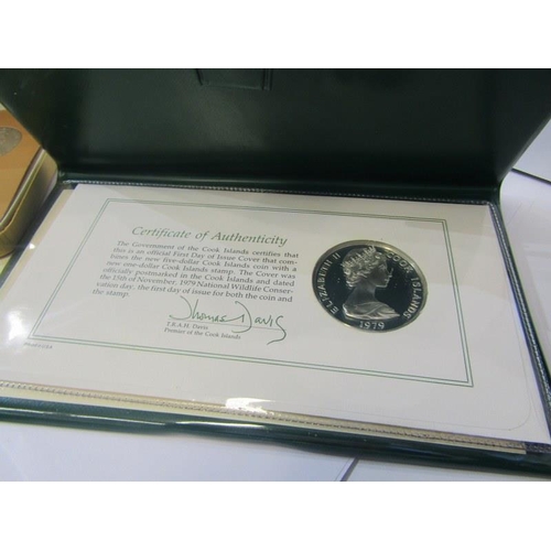 63 - 1979 COOK ISLANDS, proof 8 coin set with half silver five Dollars in Franklin Mint presentation case... 