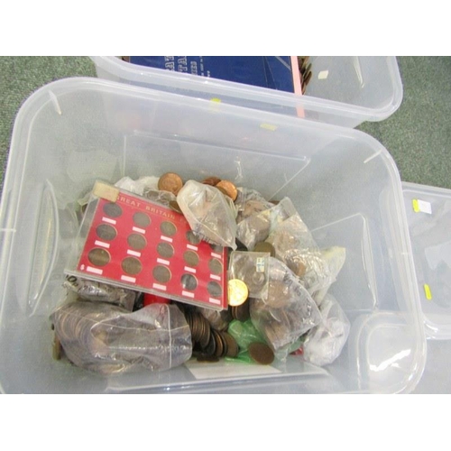 95 - LARGE COLLECTION OF MODERN COPPER PENNIES, half pennies & farthings in 3 containers - never mind the... 