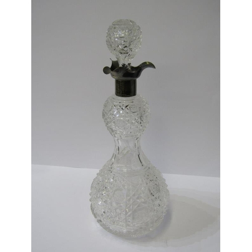 10 - SILVER RIMMED DECANTER, double gourd design hobnail cut decanter, with a silver collar, Mappin & Web... 