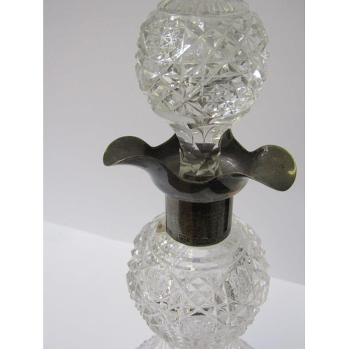 10 - SILVER RIMMED DECANTER, double gourd design hobnail cut decanter, with a silver collar, Mappin & Web... 