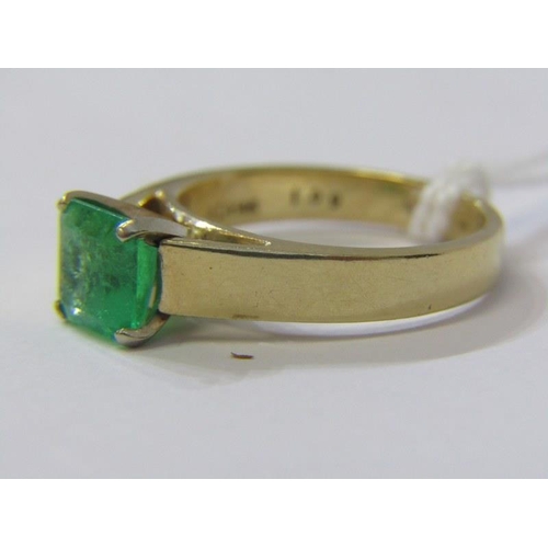 114 - 14ct YELLOW GOLD EMERALD SOLITAIRE RING, square cut emerald in 4 claw setting, size L