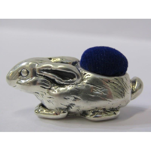 117 - SILVER RECUMBANT RABBIT PIN CUSHION