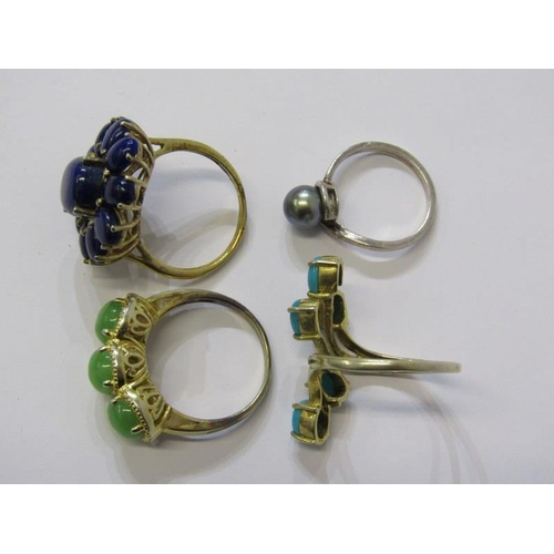 119 - SILVER RINGS, selection of 4 silver rings, 2 gold on silver, all stone set, 1 with pearl