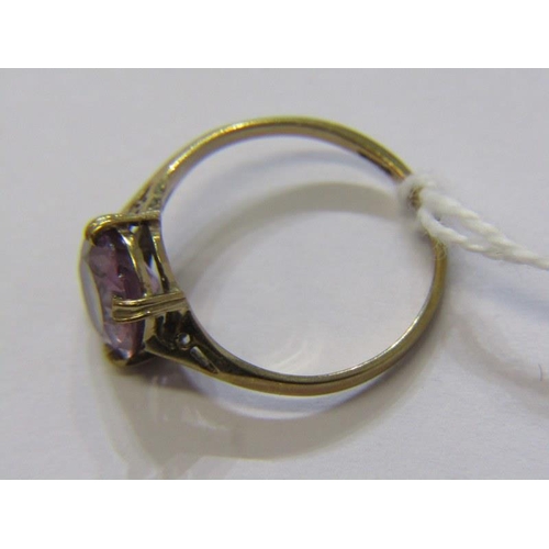 120 - 9ct YELLOW GOLD AMETHYST SOLITAIRE RING, brilliant cut amethyst in 4 claw setting, size L