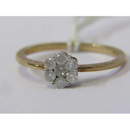 129 - 9ct YELLOW GOLD DIAMOND DAISY CLUSTER STYLE RING, size V/W