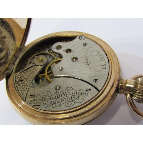 136 - MID SIZE FOB WATCH, 10ct gold plated, movement by Waltham, appears in working condition