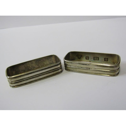 14 - SILVER NAPKIN RINGS & PILL BOX, circular silver pill box with engine turned decoration with gilt int... 