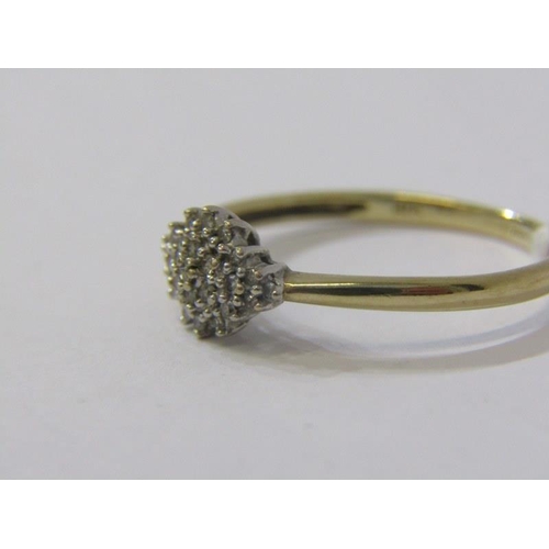 140 - 9ct YELLOW GOLD DIAMOND CLUSTER RING, size R/S