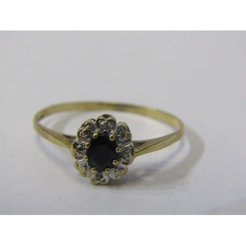 143 - 2 9ct GOLD RINGS, 1 sapphire and diamond, 1 diamond