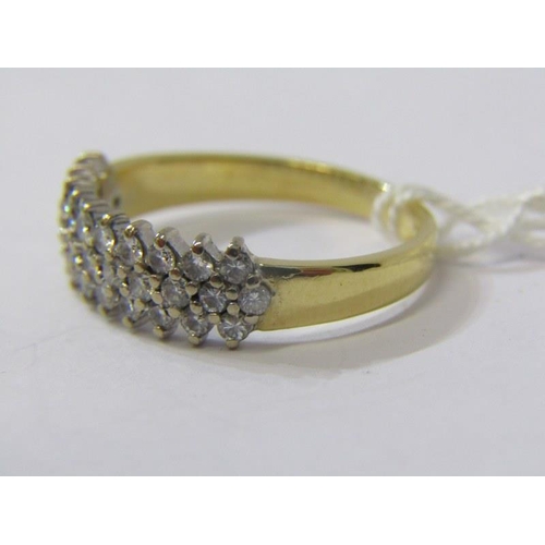 145 - 18ct YELLOW GOLD DIAMOND ETERNITY STYLE RING, 3 rows of well matched brilliant cut diamonds in heavy... 