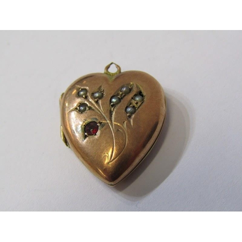 147 - 9ct GOLD ITEMS, to include 2 brooches and 1 heart locket, combined weight of approx 7 grams