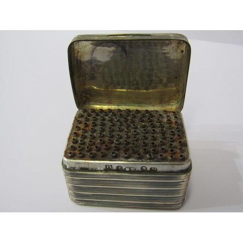 15 - GEORGIAN SILVER NUTMEG GRATER, rectangular single pot with lined decoration, Birmingham HM, 1811, ma... 